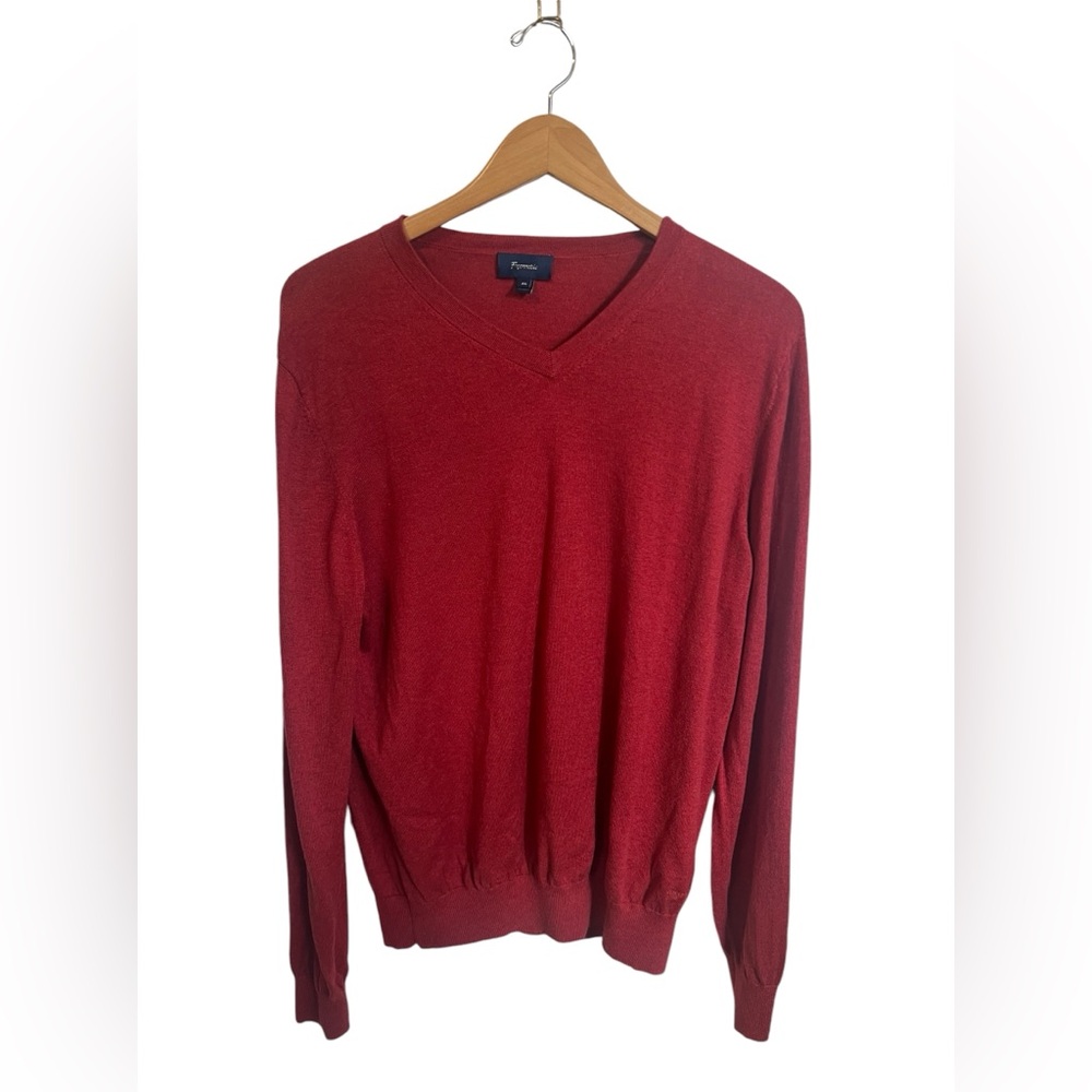 Faconnable $290 Rust Colored Silk Cashmere Blend V Neck  Long Sleeve Size XL